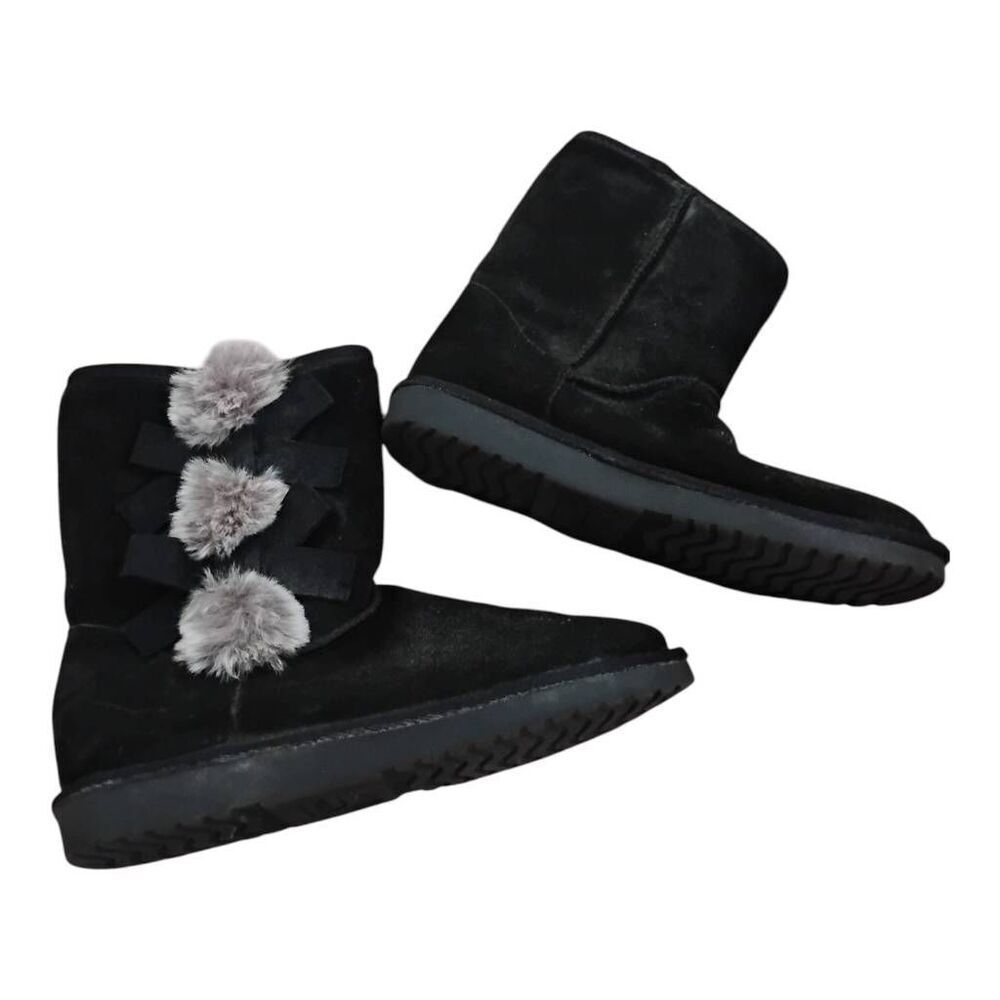 Ugg Koolaburra Black Suede Fuzzy Balls Faux Fur Lined Booties Size 7
